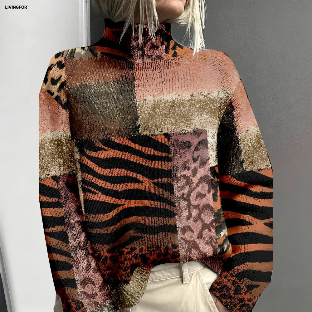Phoebe | Tricot patchwork à imprimé animalier varié