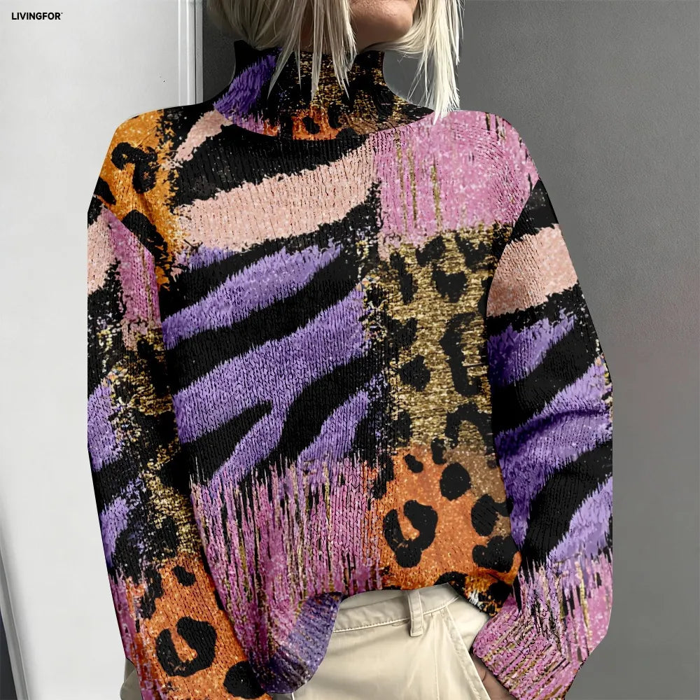 Olivia | Pull à col roulé classique à motifs animaux