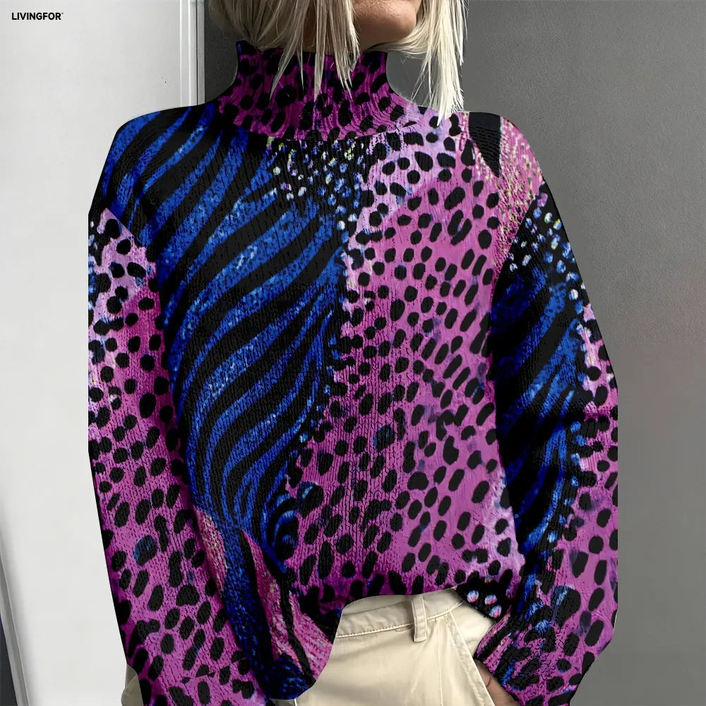 Audrey | Pull violet à motifs animaux abstraits
