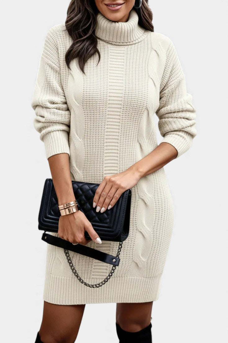 Tacienne | Robe pull en maille union à col roulé