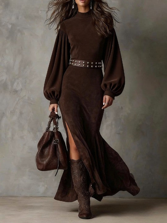 Harriet | Robe midi vintage à manches lanternes