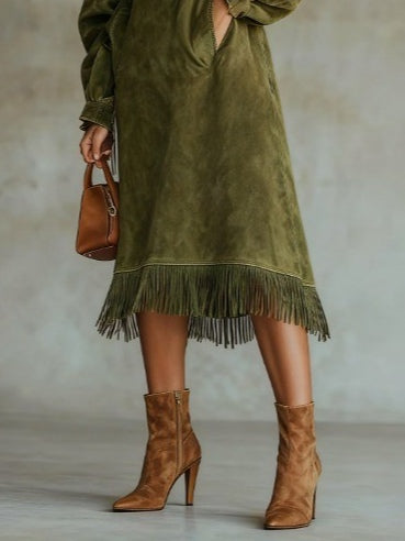 Aurora | Robe à franges en daim