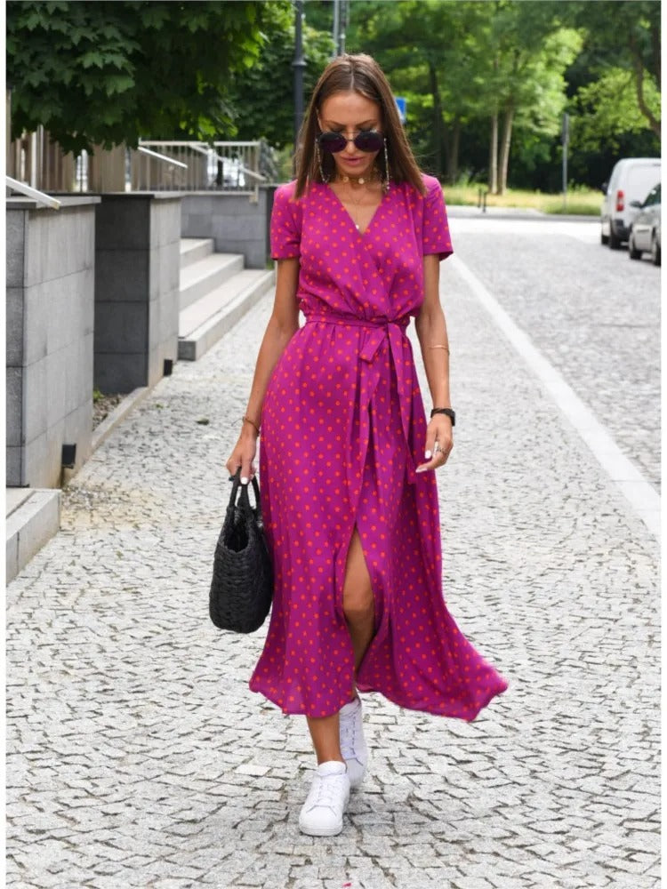 Vada™ | Summer dress with V-neck and slit