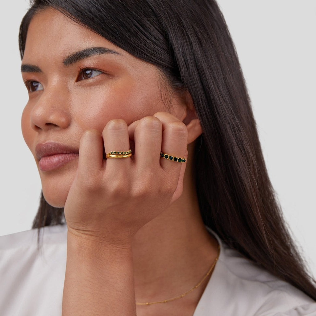 Carmen - Bague à plusieurs rangs vert émeraude