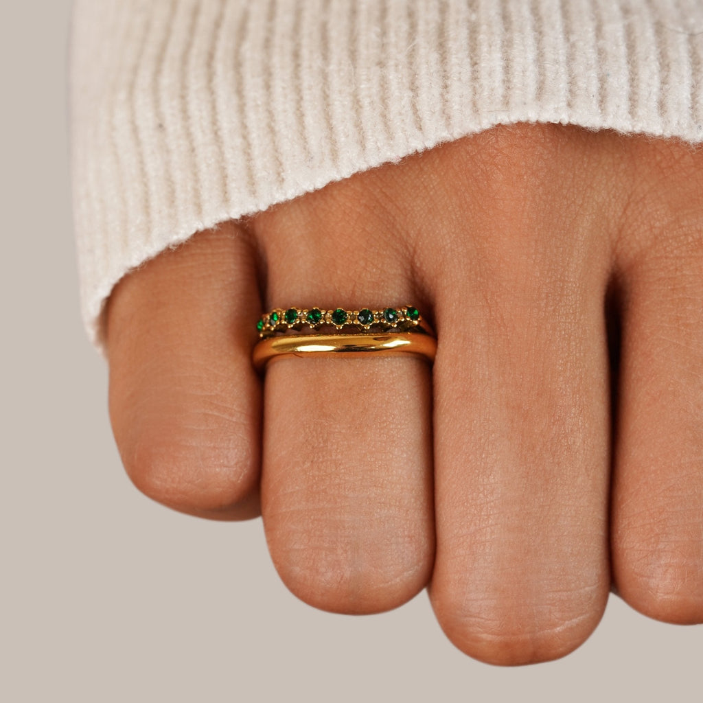 Carmen - Bague à plusieurs rangs vert émeraude