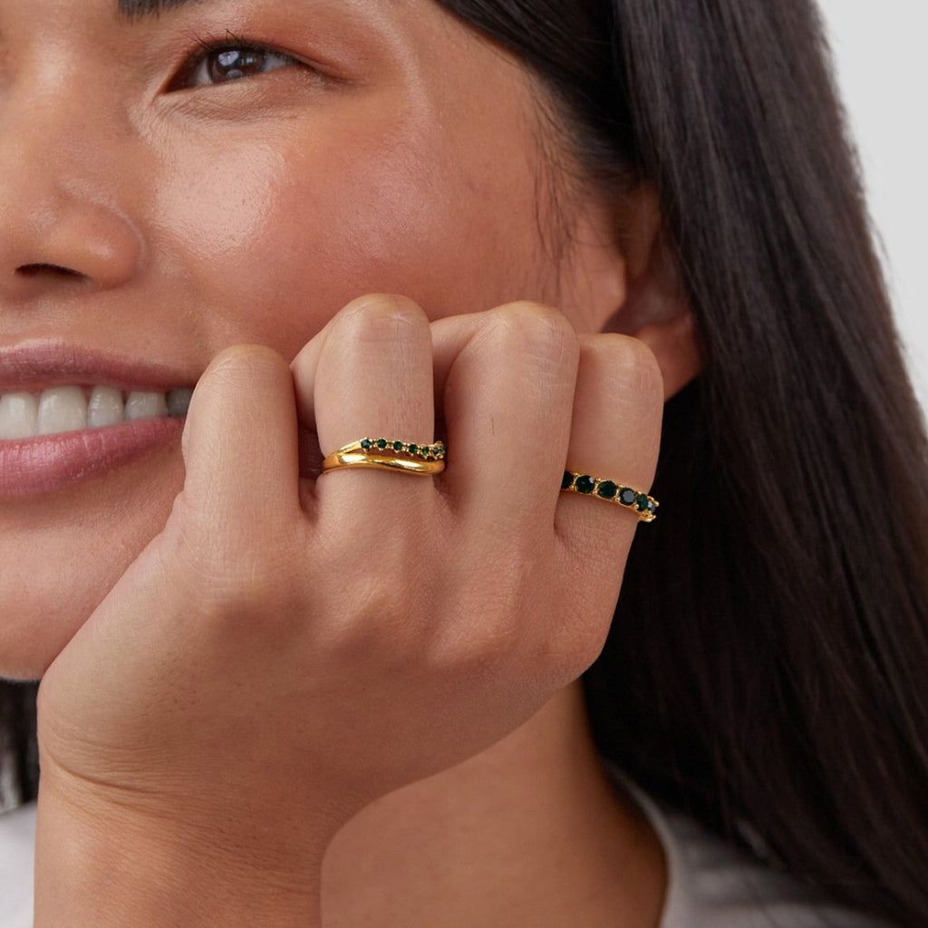 Carmen - Bague à plusieurs rangs vert émeraude