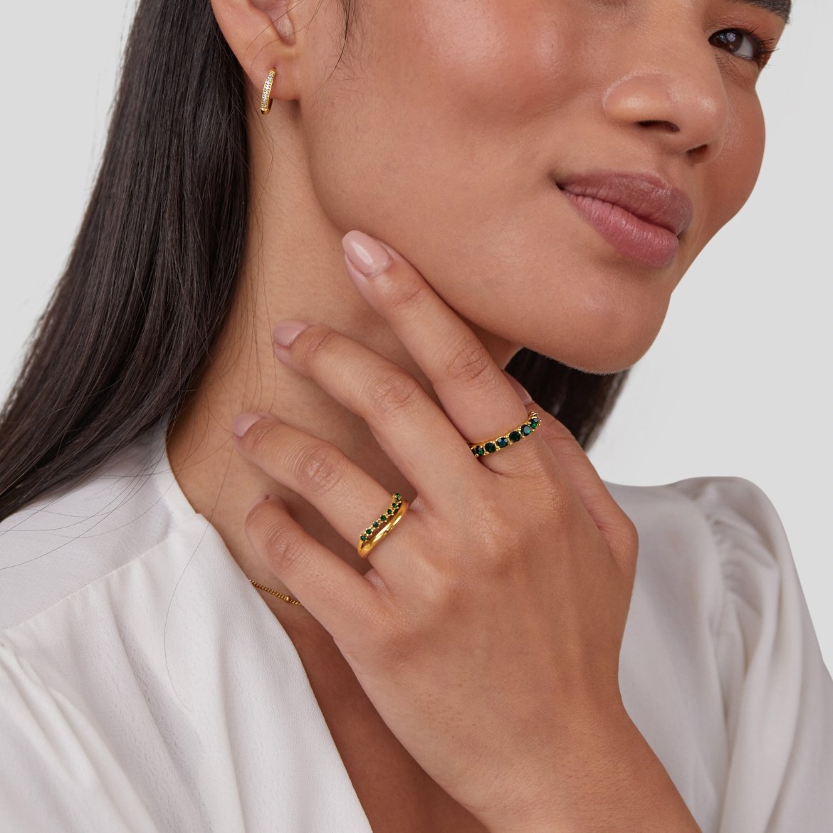 Carmen - Bague à plusieurs rangs vert émeraude