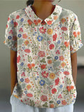 JANE™ | Cotton linen blouse with pastoral floral pattern