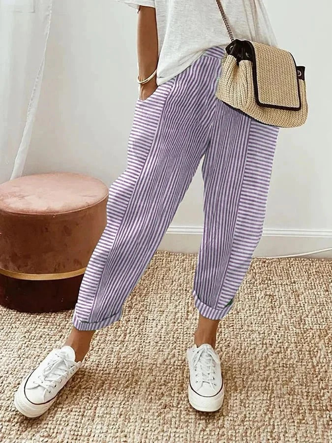 Loredana | Luchtige Linnen Pantalon met Stijlvolle Strepen