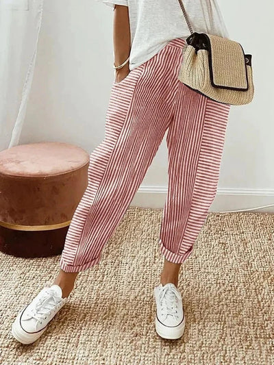Loredana | Luchtige Linnen Pantalon met Stijlvolle Strepen