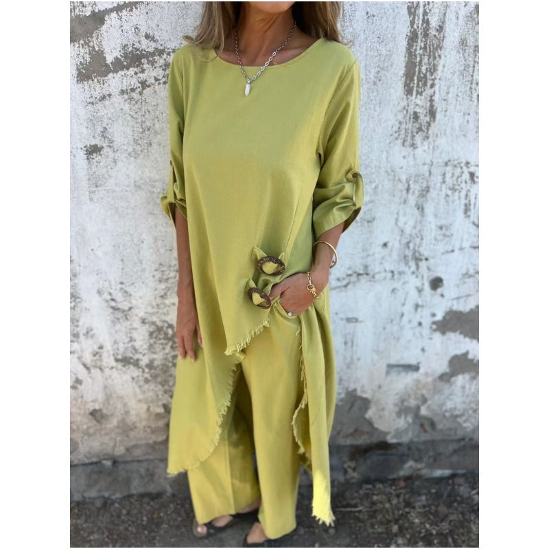 Robe et pantalon neufs en coton et lin - Ensemble deux pièces confortable